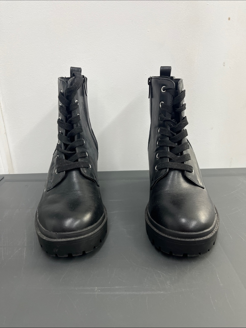 Black Lace-Up Platform Combat Boots